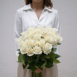 Mother's Day White Roses with Baby's Breath