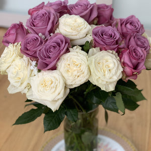 24 Cream & Lavender Long Stem Roses